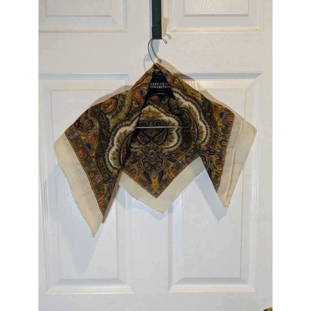 Vintage Paisley Wool Cashmere Hand Print Scarf 22x25 Boho Cottagecore